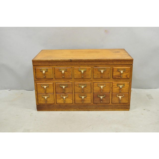 Antique Arts & Crafts Library 15 Drawer Mission Oak Stacking Card File Cabinet (current base appears to be a repurposed...
