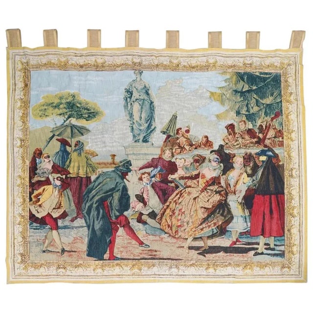 Champagne Late 20th Century French d'Art De Rambouillet "Tiepolo Masquerade" Silk Tapestry For Sale - Image 8 of 8
