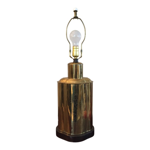 Mid Century Brass Plated Engraved Table Lamp For Sale