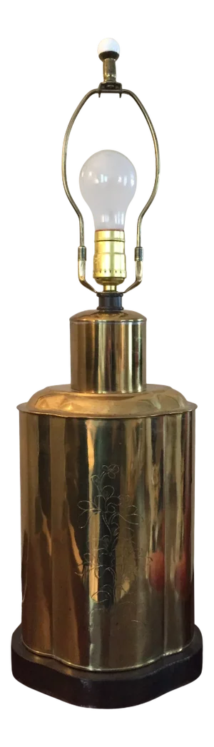 Mid Century Brass Plated Engraved Table Lamp