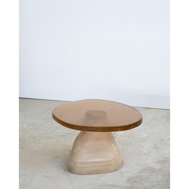 Fused Salmon Glass & White Oak Side Table by Alexander Knysch Dimensions: D 63 x W 40 x H 36 cm Materials: Fused Salmon...
