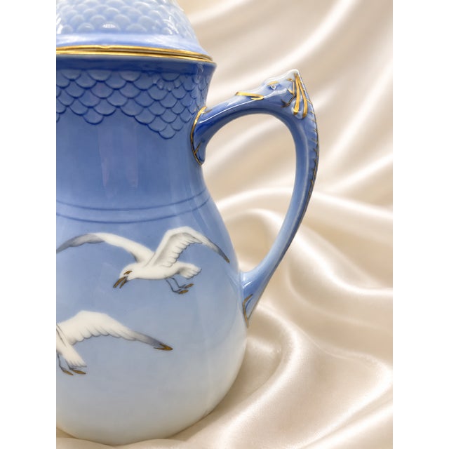 Coastal Vintage Denmark Bing and Grøndahl Blue and White Seagull Coffeepot For Sale - Image 3 of 5