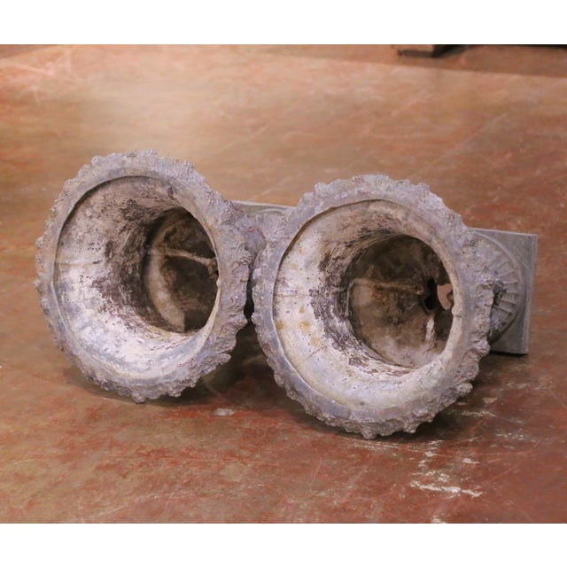 Pair of Mid-Century French Weathered Cast Lead Garden Urn Planters For Sale - Image 10 of 11