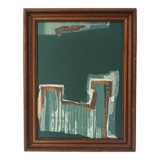 “Cabin Fern" Green Abstract Art in Antique Frame, Transitional Living Room Art by JTS For Sale