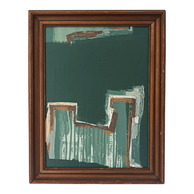 “Cabin Fern" Green Abstract Art in Antique Frame, Transitional Living Room Art by JTS For Sale