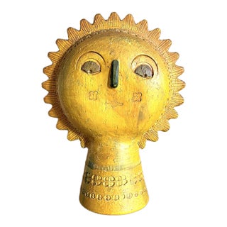 Vintage Italian 1960s Mid-Century Aldo Londi Bitossi Yellow Double-Sided Sun Sculpture for Rosenthal-Netter For Sale