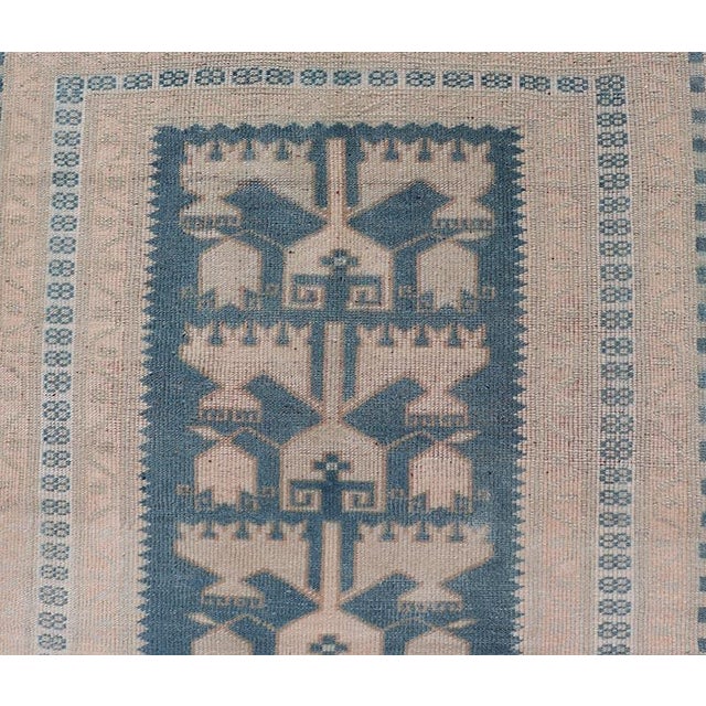 Vintage Turkish Oushak Runner With Sky Blue and Cream Geometric Patterns 2'10 X 7'9 For Sale - Image 10 of 12