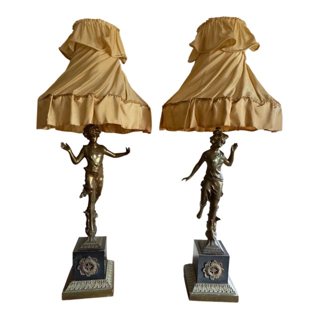 Antique Art Noveau Figural Table Lamps - a Pair For Sale