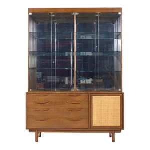 Lawrence Peabody for Nemschoff Walnut and Cane Credenza and Hutch