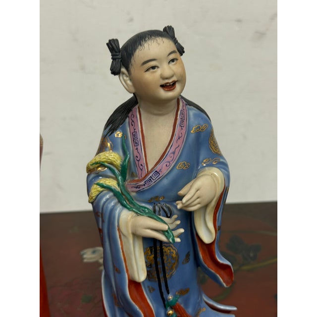 Famille Rose Porcelain Deity Figurines, Set of Two For Sale - Image 10 of 12