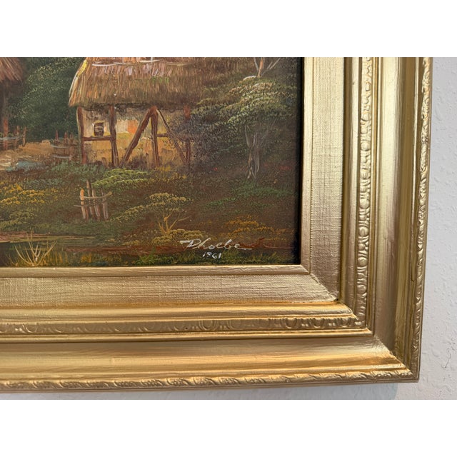 Vintage European Coastal Village Oil Painting Signed Dated 1961 Framed Landscape For Sale - Image 12 of 13