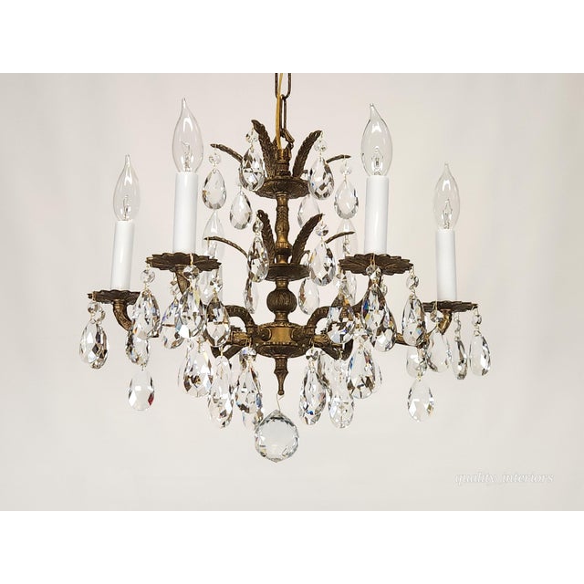 Metal Antique 6 Arm 6 Light Darling Dainty Brass Cut Lead Glass Crystal Chandelier For Sale - Image 7 of 10