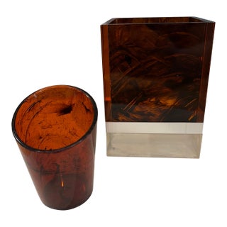 1970s Italian Tortoise Shell Lucite Cigarette and Lighter Holder For Sale