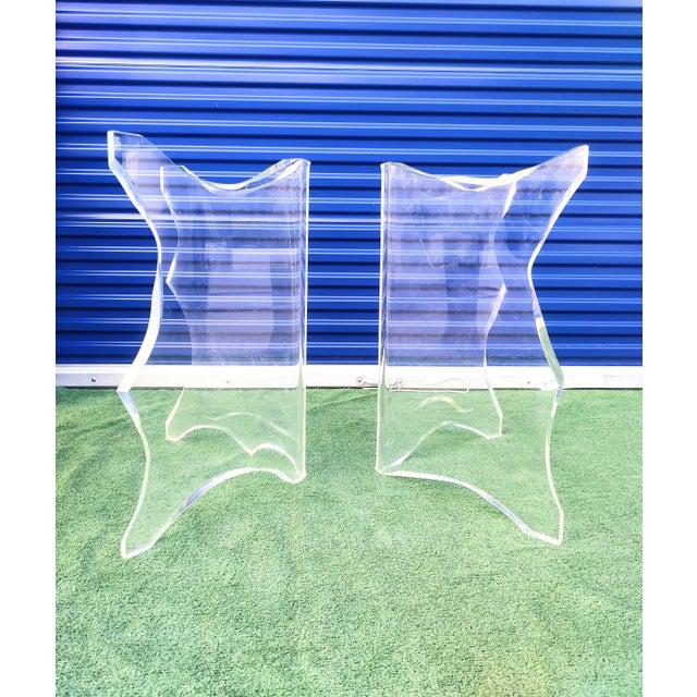 Transparent Vintage Large Wavy Cut Charles Hollis Jones Style Mid Century Modern Iceberg Massive Lucite Dining Table Bases- a Pair For Sale - Image 8 of 10