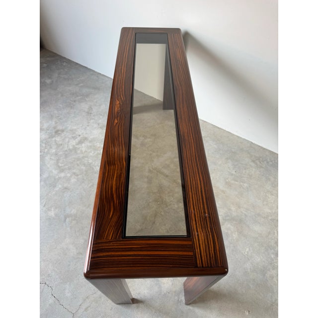 Vintage Macassar Ebony Console Table With Smoked Glass Inset Top by Baker Furniture/ Sold For Sale In Miami - Image 6 of 12