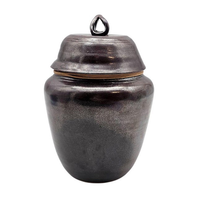 Gray Japanese Studio Pottery Mingei Tenmoku Glazed Tea Storage Jar 9" For Sale - Image 8 of 14