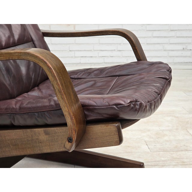 1970s Scandinavian Armchair in Brown Furniture Leather, 1970s For Sale - Image 5 of 18