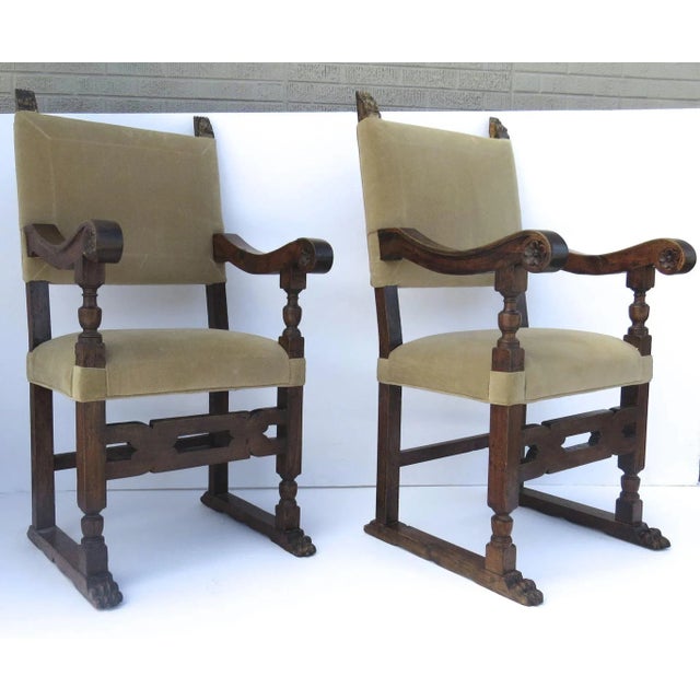 Italian 19th Century Italian Walnut Armchairs Carved Feet For Sale - Image 3 of 7