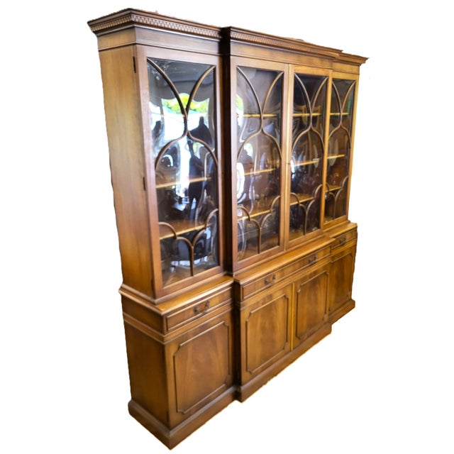 Vintage American Mahogany & Bubble Glass Curio Vitrine Bookcase Breakfront For Sale - Image 4 of 18