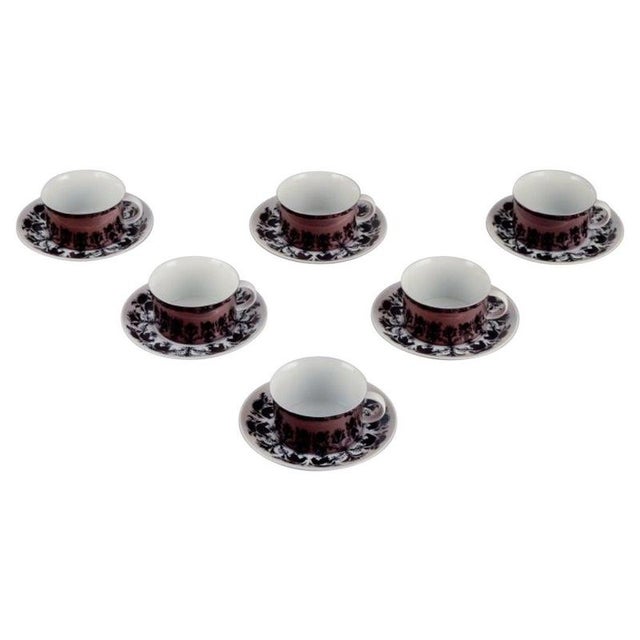 Bjørn Wiinblad (1918-2006) for Rosenthal, Germany. A set of six "Berlin Hilton" coffee cups with saucers in porcelain....