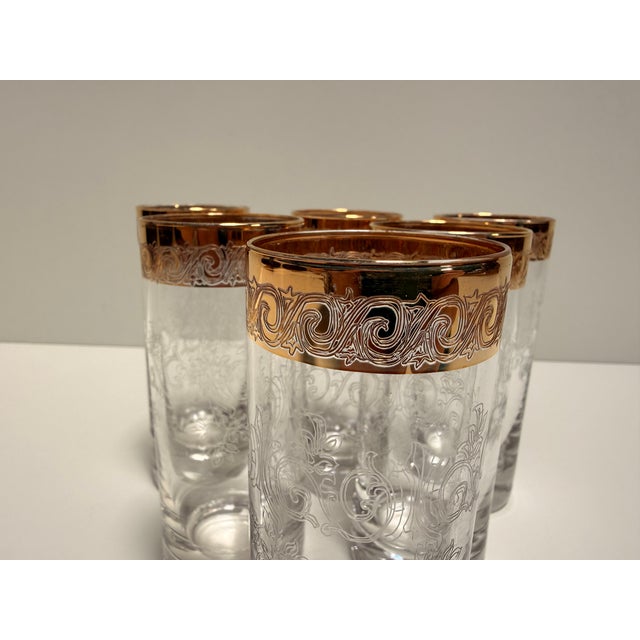 Murano Glass Medici Gold Rim Long Drink Glass Set, 1970s, Set of 6 For Sale - Image 3 of 11