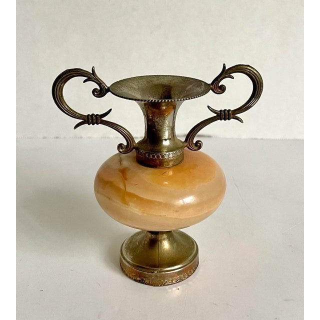 Art Deco Vintage Petite Metal and Stone Urn Decor Vase For Sale - Image 3 of 4