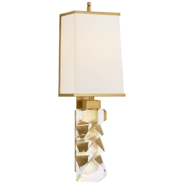 Argentino Large Sconce in Crystal and Hand-Rubbed Antique Brass with Linen Shade with Brass Trimmed Shade Designer: Thomas...