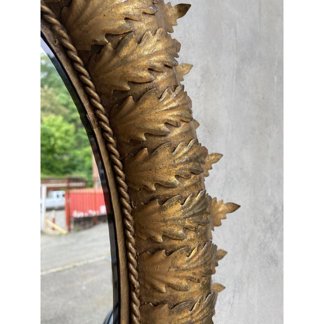 Spanish Oval Sunburst Mirror With Double Layered Leaves For Sale In New York - Image 6 of 10