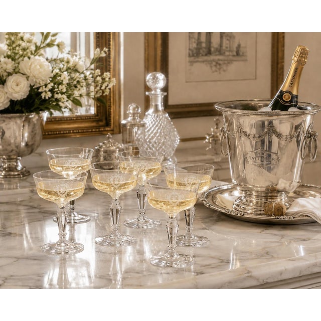 Antique French ‘B’ Monogram Champagne Coupes, Set of 6 For Sale - Image 4 of 4