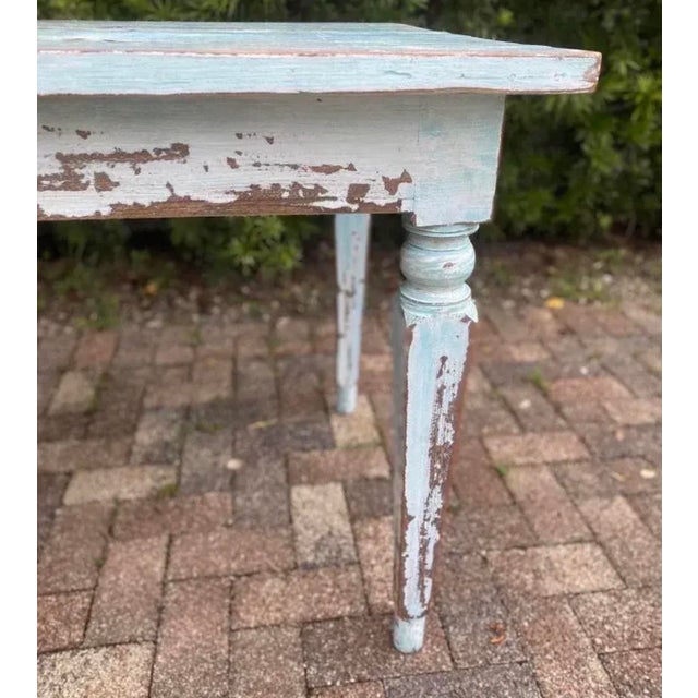 Turquoise Vintage Coastal Turquoise Rustic Farm Table For Sale - Image 8 of 9