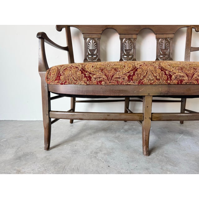 Brown Antique French Country Carved Back Arm Settee For Sale - Image 8 of 12