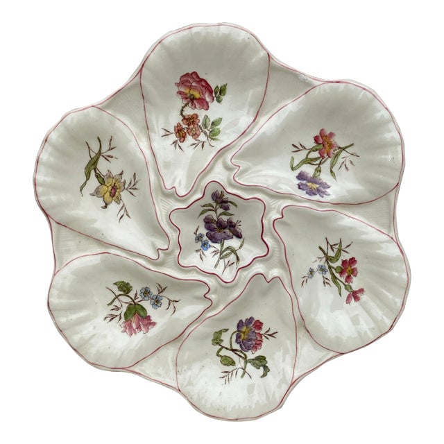 Majolica Flowers Oyster Plate Longchamp, Circa 1900 For Sale