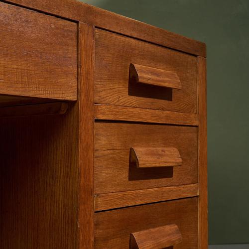Desk in Oak with Green Linoleum Top and Base, Italy For Sale - Image 6 of 9