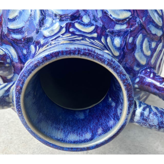 Late 20th-Century Safi-Style Earthenware Dual-Handled Pottery Vessel Drenched in Deep Cobalt Blue & Byzantium Purple, Mexico For Sale - Image 9 of 18