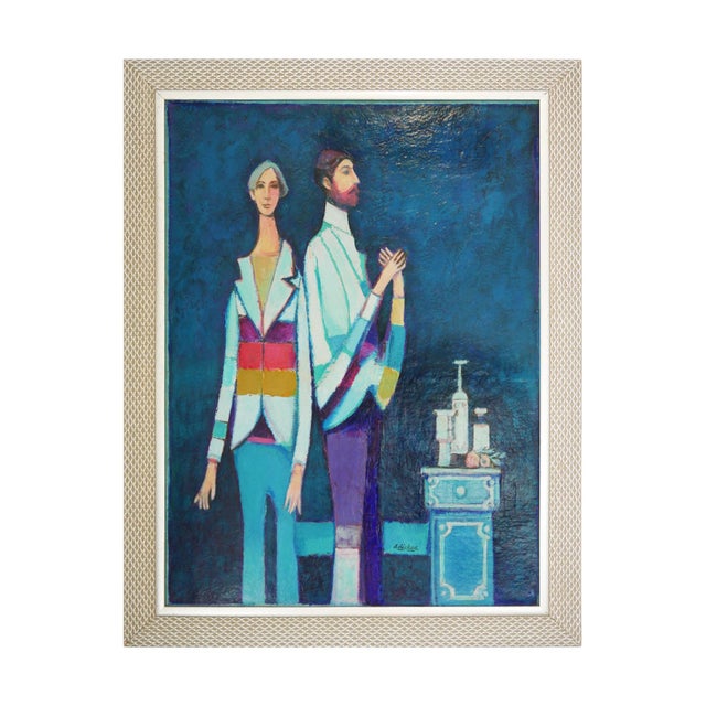 Modern abstract figurative portrait painting by Houston, TX artist David Adickes. The work features two men figures side...