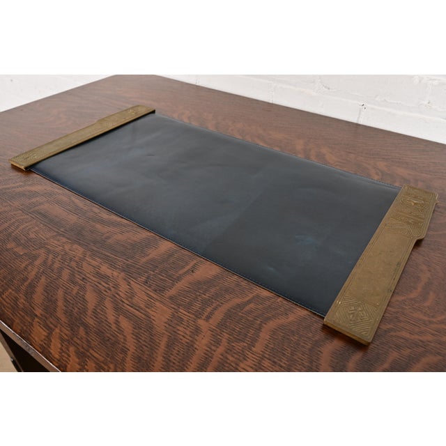 Tiffany Studios Tiffany Studios New York American Indian Bronze Doré Blotter Ends With Leather Desk Blotter For Sale - Image 4 of 10