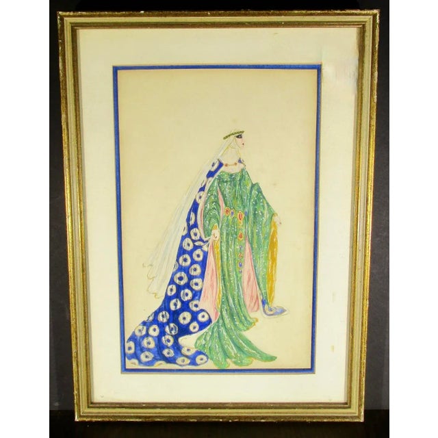 Theater Costume Drawing Medieval Queen For Sale - Image 4 of 6