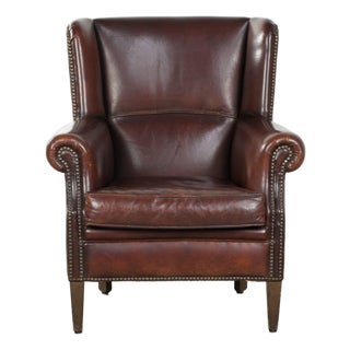 Vintage Sheepskin High Back Armchair For Sale
