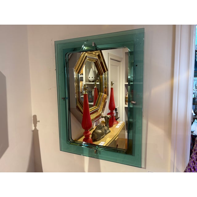 Italian Modern Fontana Arte Inspired Mirror. Offered is a stunning rectangular beveled mirror in the spirit of Fontana...