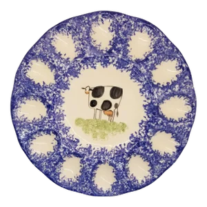 Vintage Molly's Cows Blue by Molly Dallas Deviled Egg Platter, Marked
