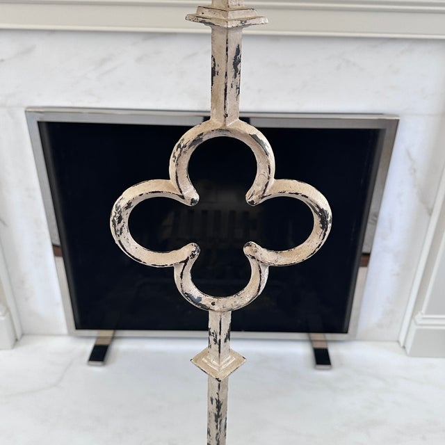 Suzanne Kasler Quatrefoil Floor Lamp Aged iron with a whitewashed paint. 64” h Shade 20” x 13”