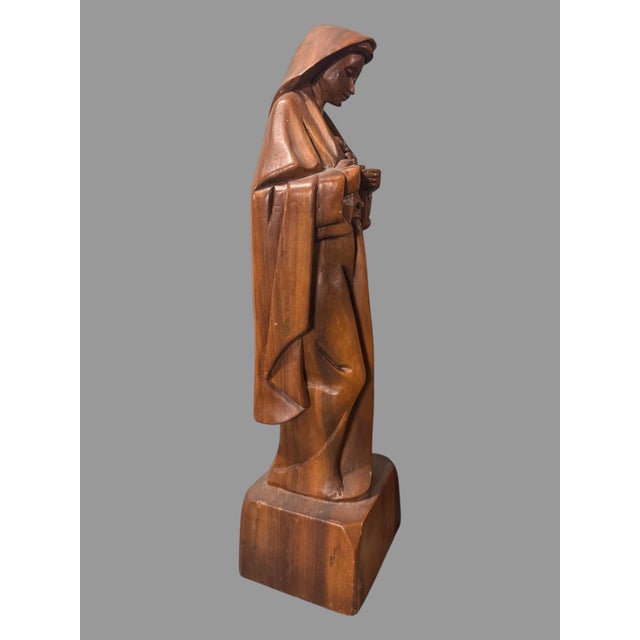 Vintage Hand Carved Wooden 17" Madonna Statue Sculpture Sacred Heart of Mary In good original condition showing some...