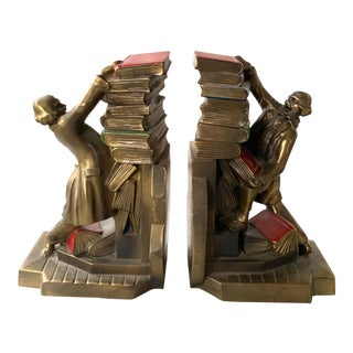 Eclectic Antique Brass Bookends For Sale