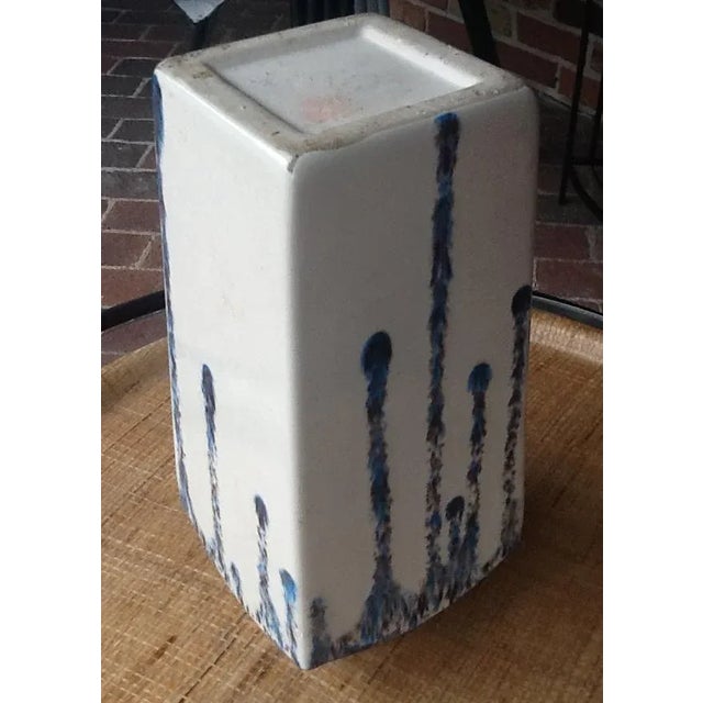 Ceramic Violet Blue & White Decorative Drip Vase For Sale - Image 7 of 8