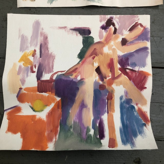 Textile 1980’s Gallery Wall Collection-4 Vintage Expressionist Female Nude Paintings -Set of 4 For Sale - Image 7 of 8