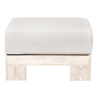 Paradiso Outdoor Teak Natural Look Ottoman - Gray Fabric For Sale