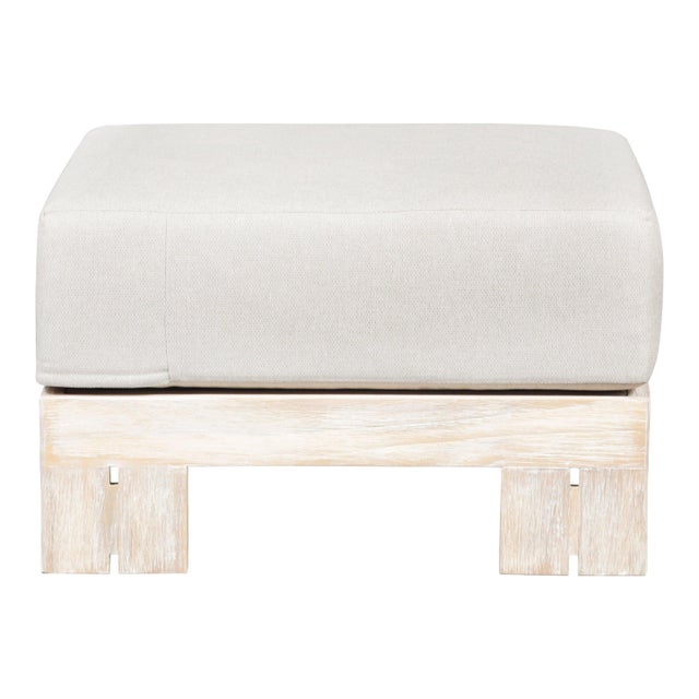 Paradiso Outdoor Teak Natural Look Ottoman - Gray Fabric For Sale