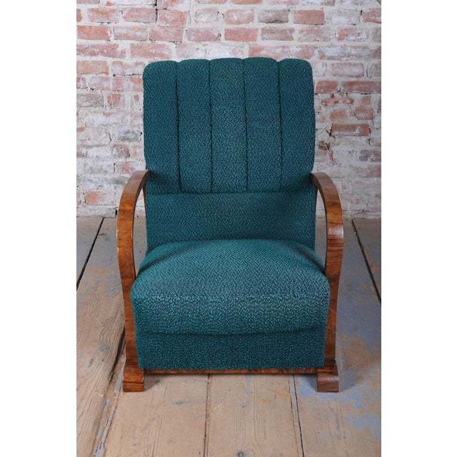 Art Deco Armchair in Walnut and Fabric, Czech, 1920s For Sale - Image 9 of 10