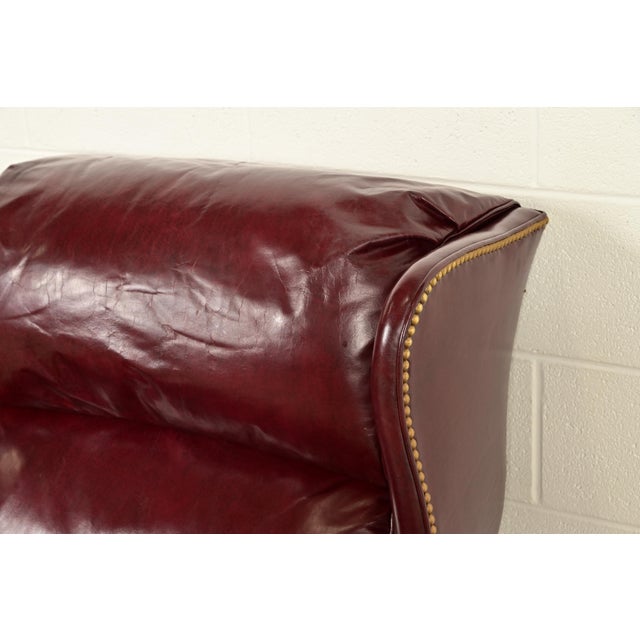 Burgundy Hancock & Moore Chippendale Wingback Leather Lounge Chairs | Pair For Sale - Image 8 of 14