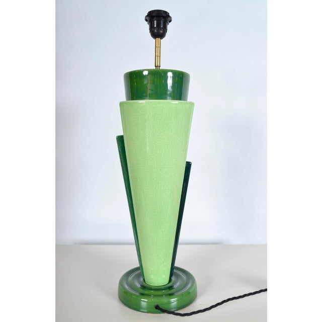 Black Large Postmodern Green Ceramic Table Lamp attributed to Francois Chatain, 1980s For Sale - Image 8 of 18